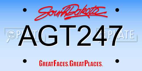 AGT247 South Dakota License Plate