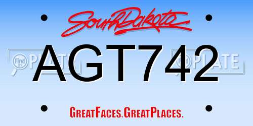 AGT742 South Dakota License Plate