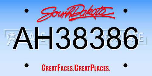 AH38386 South Dakota License Plate