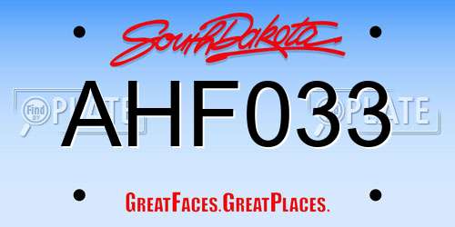 AHF033 South Dakota License Plate