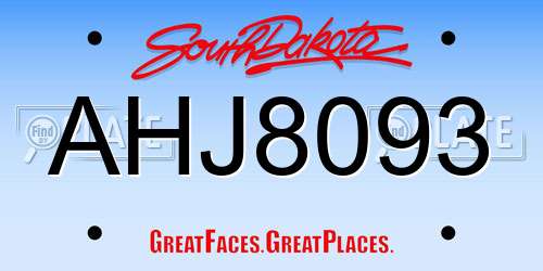 AHJ8093 South Dakota License Plate