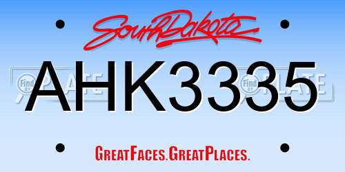 AHK3335 South Dakota License Plate