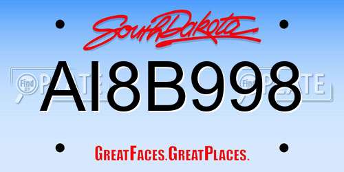 AI8B998 South Dakota License Plate