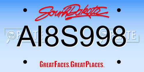 AI8S998 South Dakota License Plate