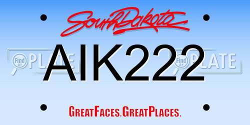 AIK222 South Dakota License Plate