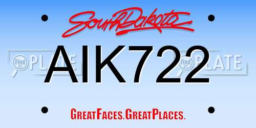 AIK722 South Dakota License Plate