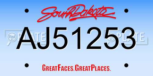 AJ51253 South Dakota License Plate