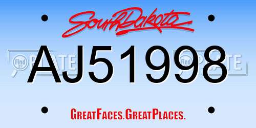 AJ51998 South Dakota License Plate