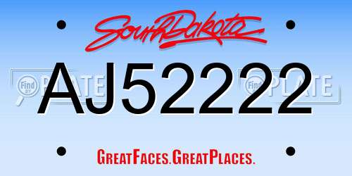 AJ52222 South Dakota License Plate