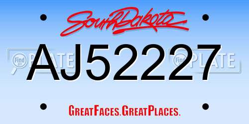 AJ52227 South Dakota License Plate