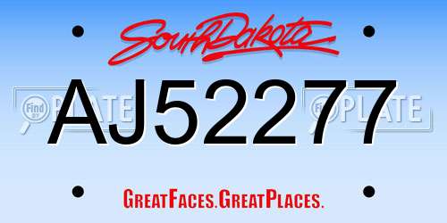 AJ52277 South Dakota License Plate