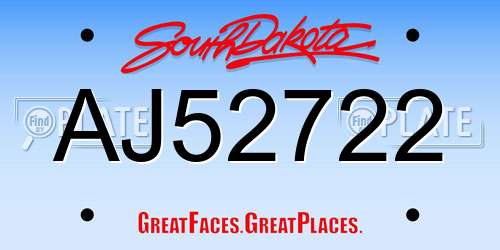 AJ52722 South Dakota License Plate
