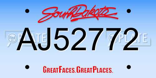 AJ52772 South Dakota License Plate
