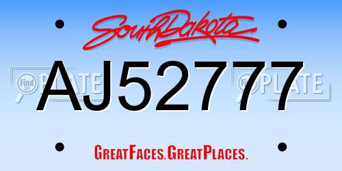 AJ52777 South Dakota License Plate