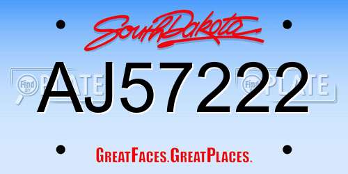 AJ57222 South Dakota License Plate