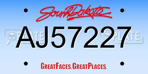 AJ57227 South Dakota License Plate