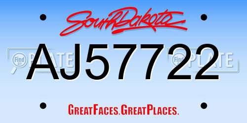 AJ57722 South Dakota License Plate