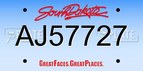 AJ57727 South Dakota License Plate