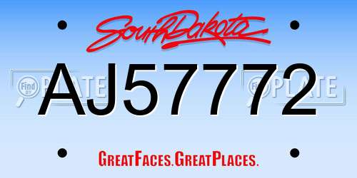 AJ57772 South Dakota License Plate