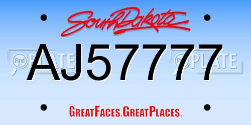 AJ57777 South Dakota License Plate