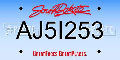 AJ5I253 South Dakota License Plate