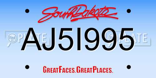 AJ5I995 South Dakota License Plate