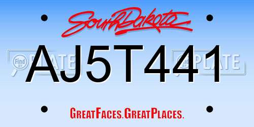 AJ5T441 South Dakota License Plate