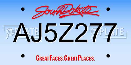 AJ5Z277 South Dakota License Plate