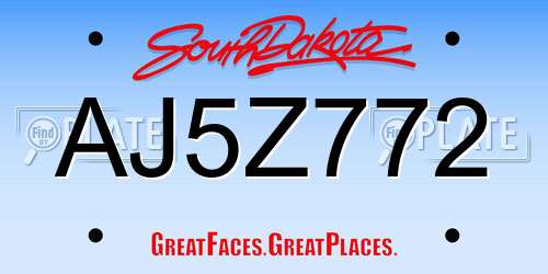 AJ5Z772 South Dakota License Plate