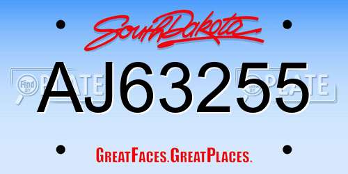 AJ63255 South Dakota License Plate