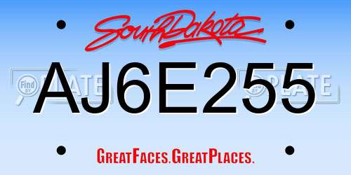 AJ6E255 South Dakota License Plate