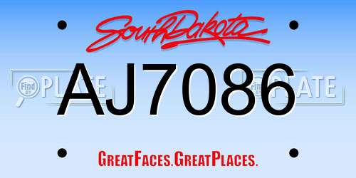 AJ7086 South Dakota License Plate