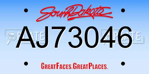 AJ73046 South Dakota License Plate