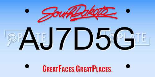 AJ7D5G South Dakota License Plate