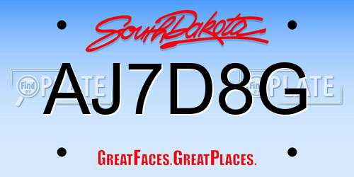 AJ7D8G South Dakota License Plate