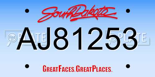 AJ81253 South Dakota License Plate
