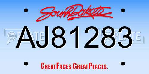 AJ81283 South Dakota License Plate