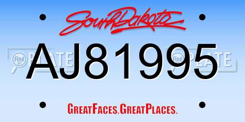 AJ81995 South Dakota License Plate