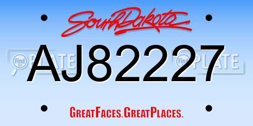 AJ82227 South Dakota License Plate