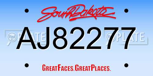 AJ82277 South Dakota License Plate