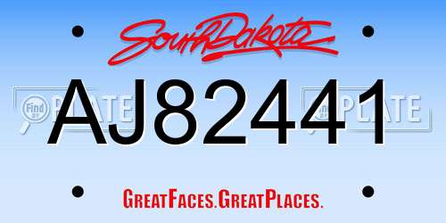 AJ82441 South Dakota License Plate