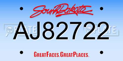 AJ82722 South Dakota License Plate