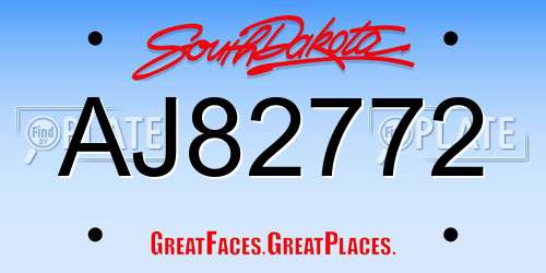 AJ82772 South Dakota License Plate