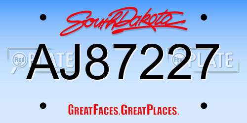 AJ87227 South Dakota License Plate