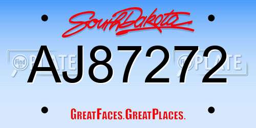 AJ87272 South Dakota License Plate