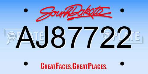 AJ87722 South Dakota License Plate