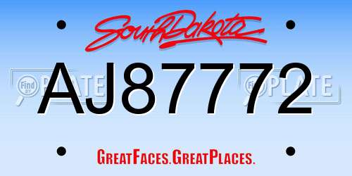 AJ87772 South Dakota License Plate
