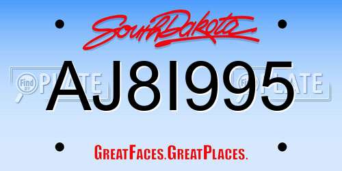 AJ8I995 South Dakota License Plate