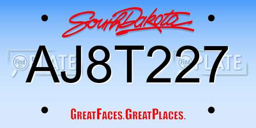 AJ8T227 South Dakota License Plate