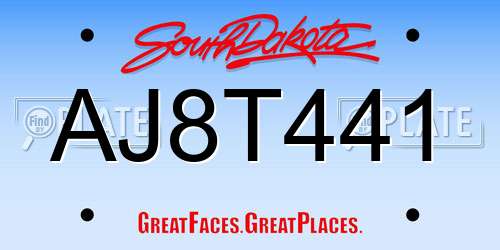 AJ8T441 South Dakota License Plate